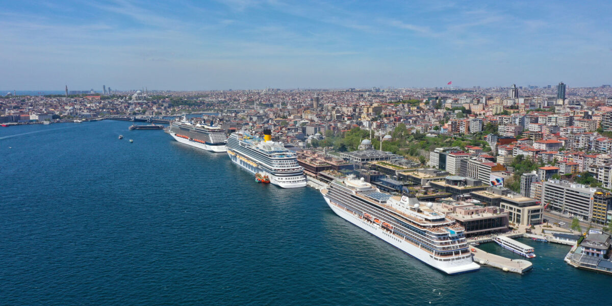 Galataport Istanbul. Galataport Istanbul Mall with a Cruise Ship